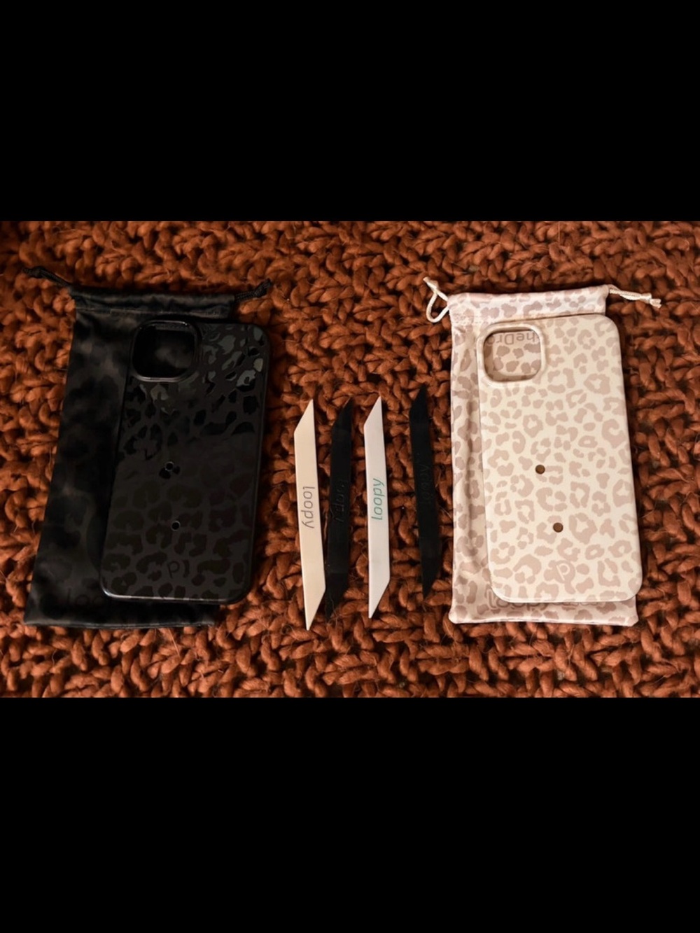 Set of 2 IPhone 14 Plus Black and White Cheetah Print Loopy Cases
